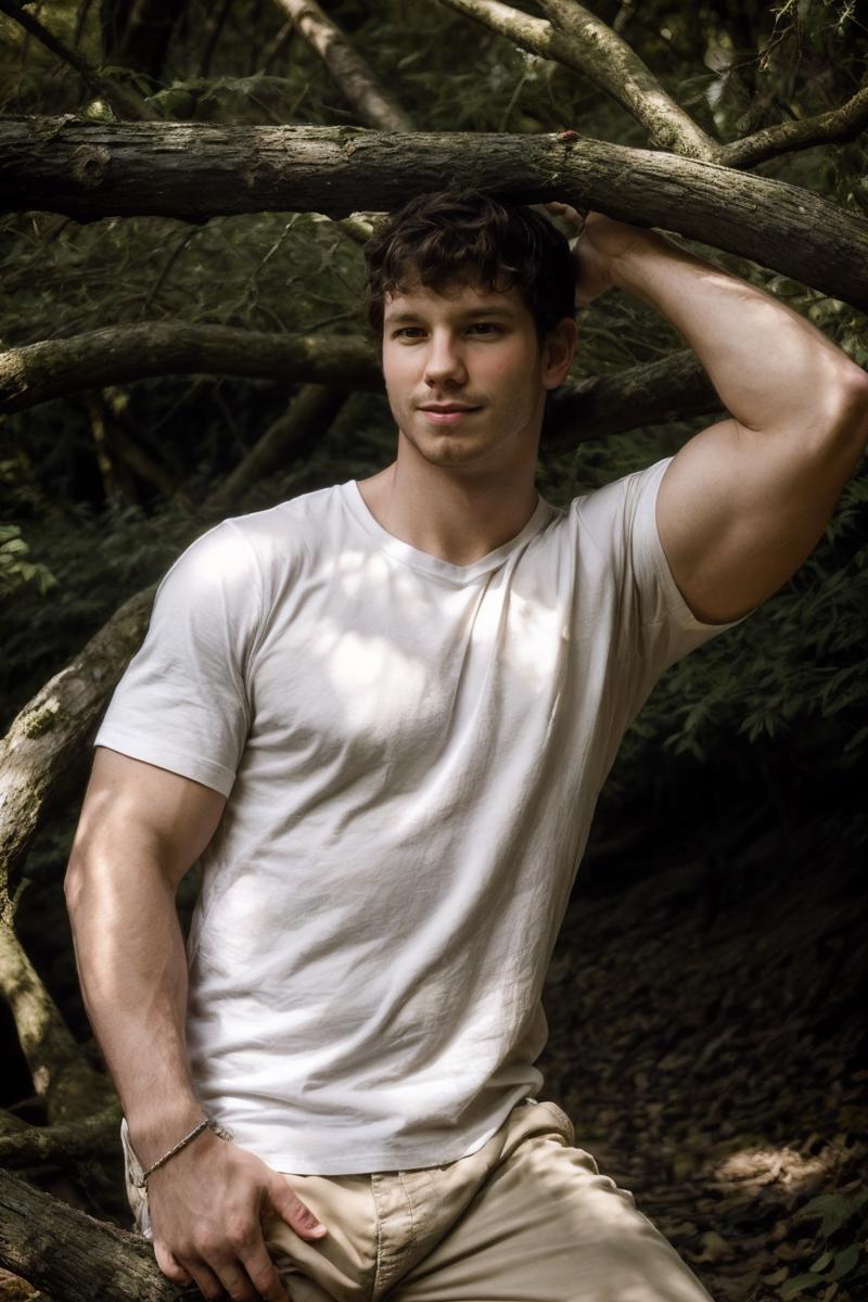 00145-2014598161-photo of dustin_zito _lora_dustin_zito-07_0.75_ wearing fitted ringer t-shirt, posing in forest, willow trees looking at camera,.png